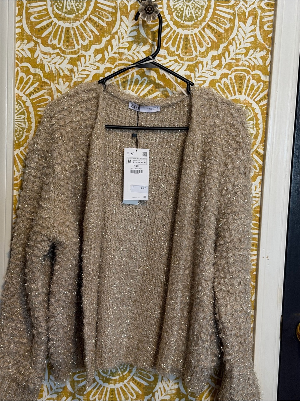 Zara Taupe Sparkle Open-Front Cardigan